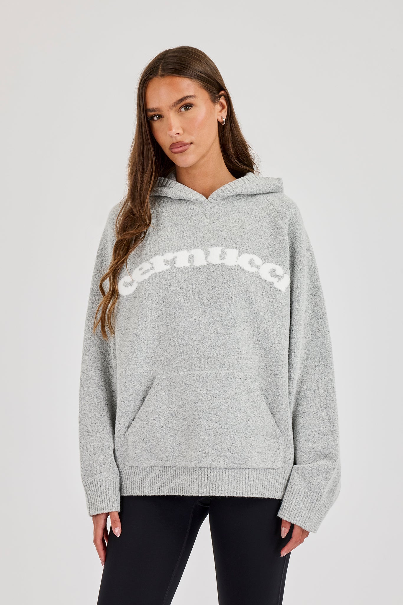 Cernucci Knitted Logo Oversized Hoodie - Grey